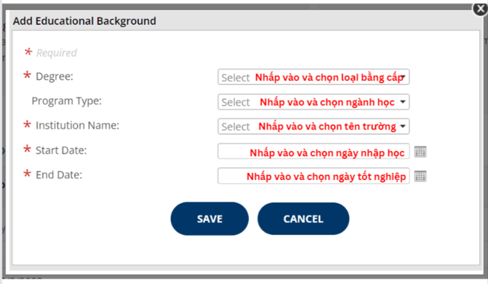 Nhấp vào và chọn loại bằng cấp của bạn - Facebook Post