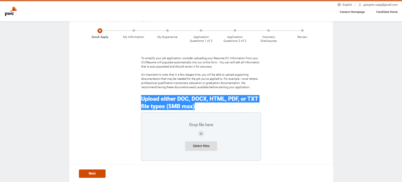 [Application Form] - Hướng dẫn hoàn thiện vòng CV PwC